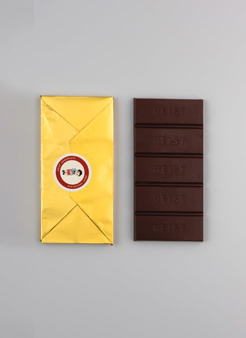 Heist Chocolate, milk chocolate, inner foil view
